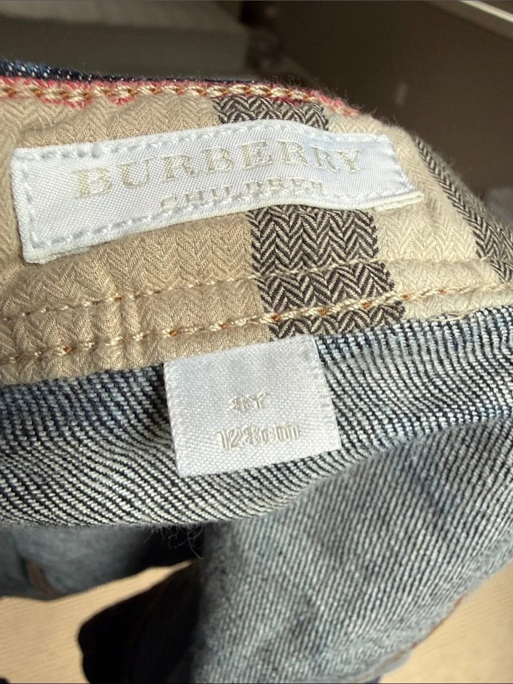 Burberry Girls Dark Blue Denim Skirt with Tan Stitching